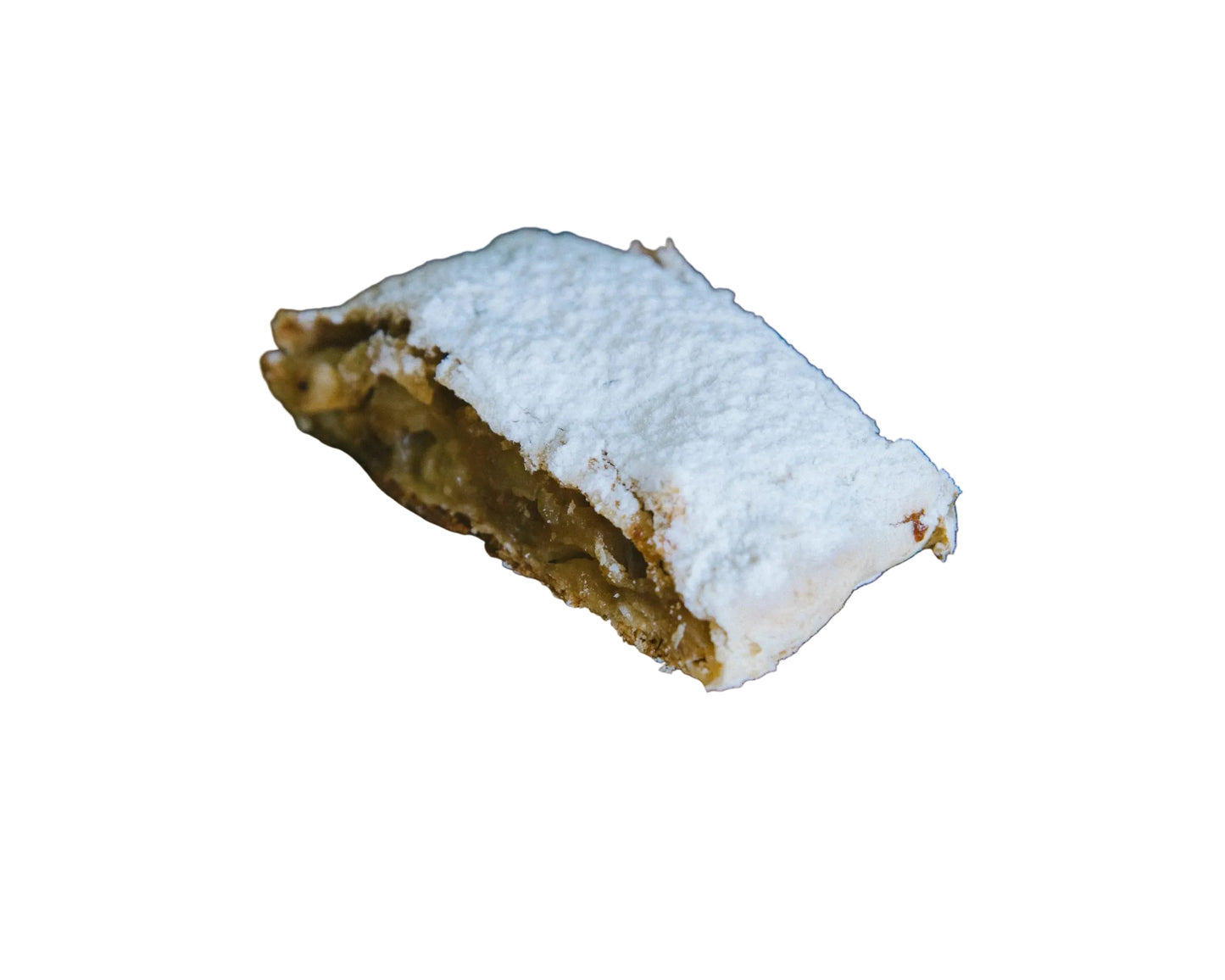 Apples, raisins with a touch of rum wrapped in flaky pastry and dusted with icing sugar