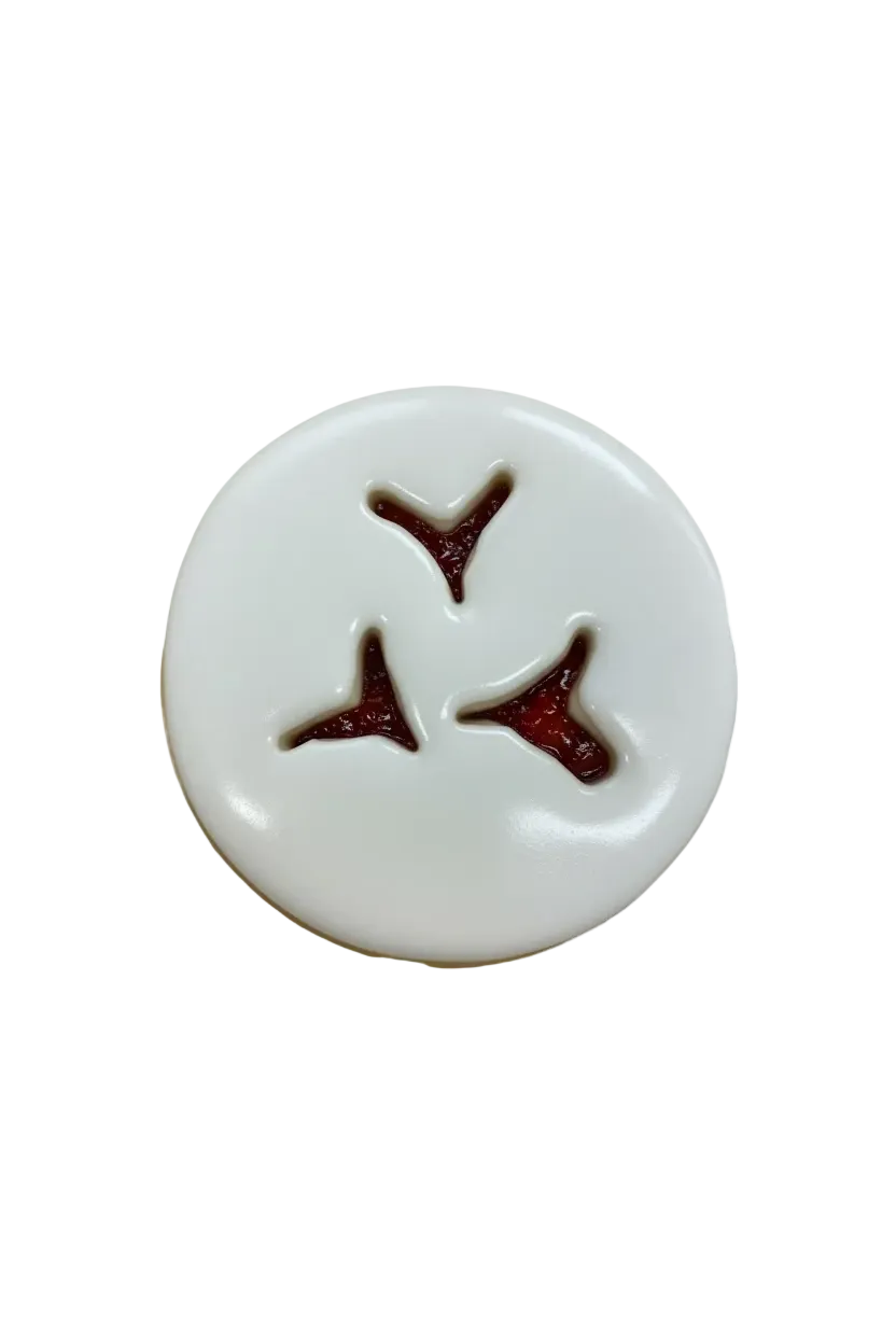 Two layers of sugar cookie with a raspberry filling and glazed with icing