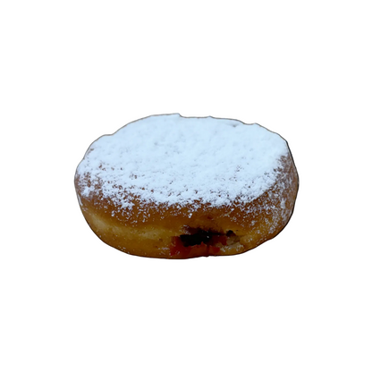 Donut with powdered sugar on a white background