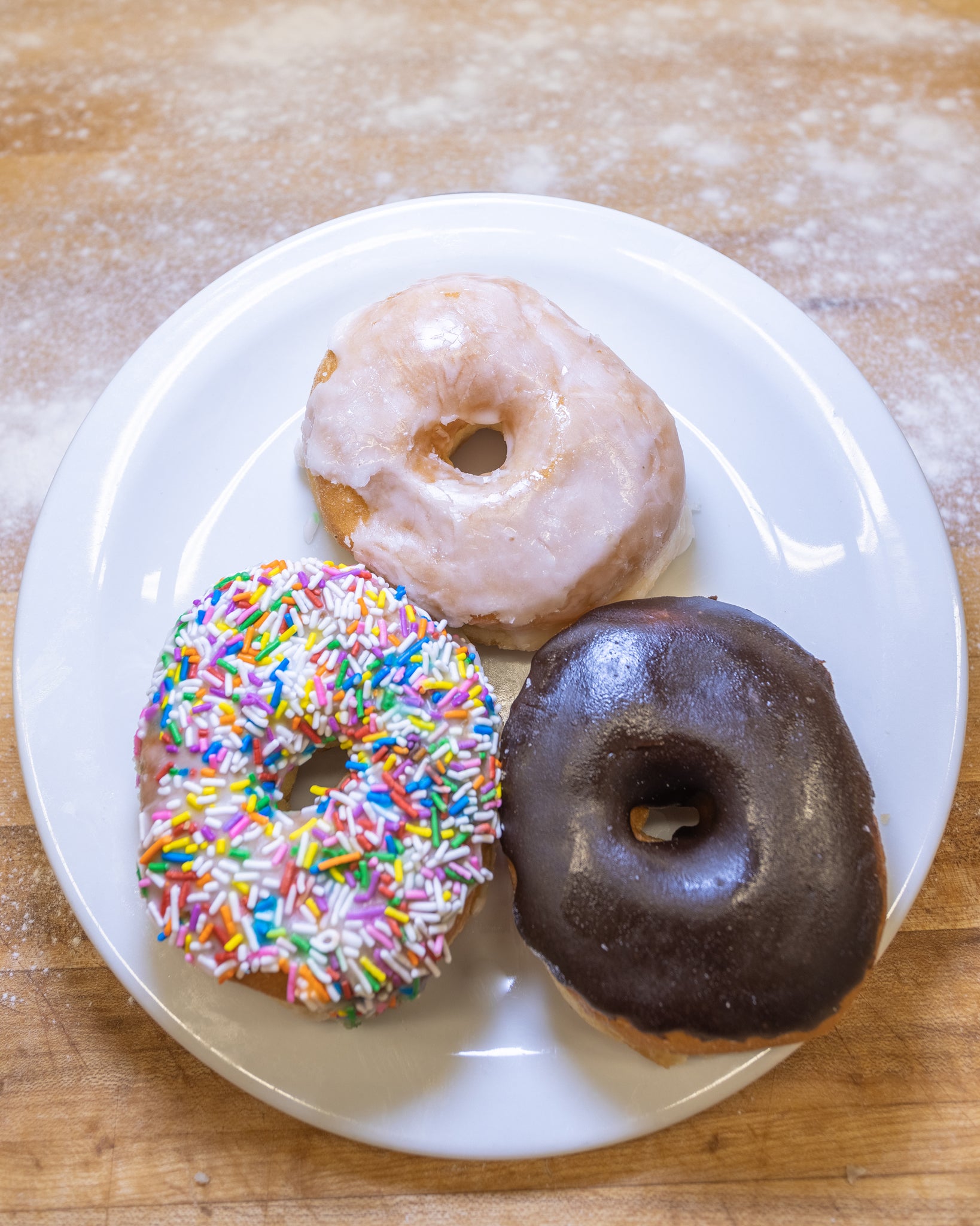 glazed, chocolate dipped and sprinkled donuts