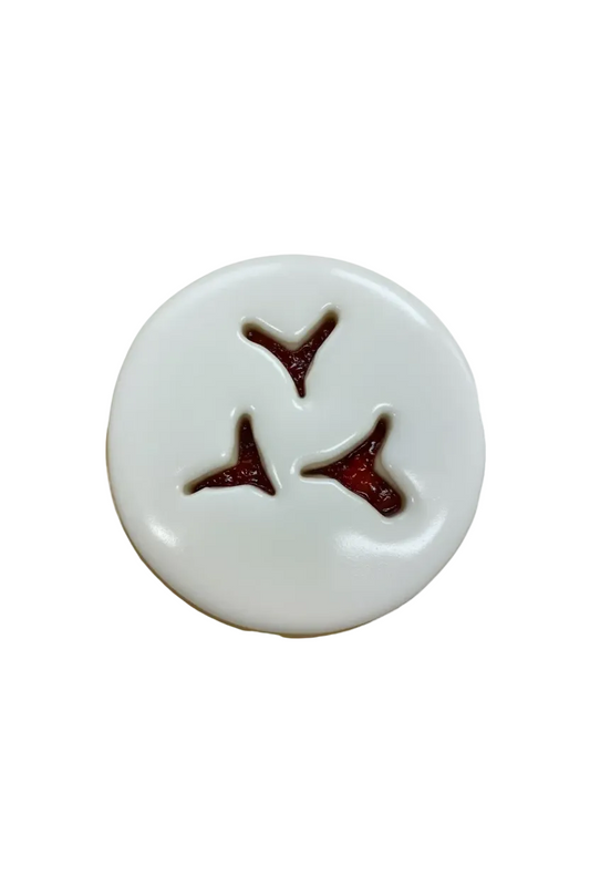 Two layers of sugar cookie with a raspberry filling and glazed with icing